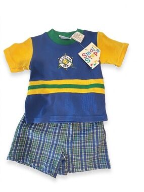 Vintage 90s Small Steps 'Captain Sea' Blue & Yellow Two-Piece Set